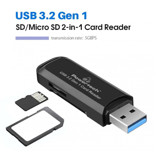 PT-1112 CARD READER USB POWERTECH ΜΑΥΡΟ