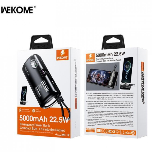 POWER BANK 5000mA  22.5W PDx2 WK ΜΑΥΡΟ WP-19