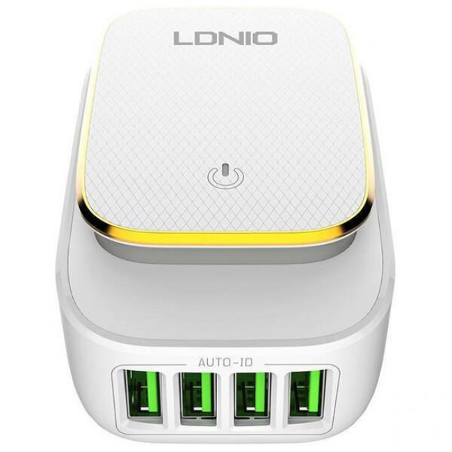 ΤΡΟΦΟΔΟΤΙΚΟ 220V 4xUSB 22W QC3.0 ΛΕΥΚΟ+ΦΩΤΑΚΙ ΝΥΚΤΟΣ LDNIO A4405