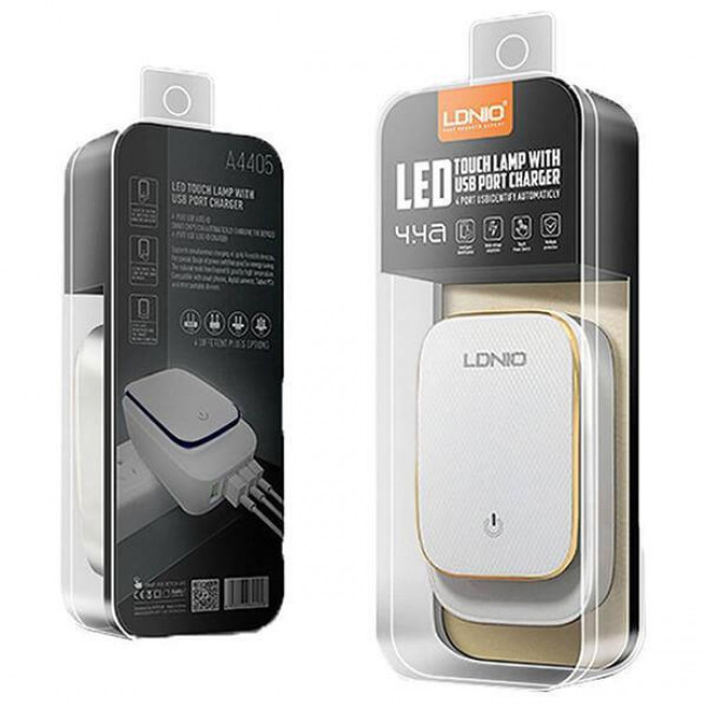 ΤΡΟΦΟΔΟΤΙΚΟ 220V 4xUSB 22W QC3.0 ΛΕΥΚΟ+ΦΩΤΑΚΙ ΝΥΚΤΟΣ LDNIO A4405
