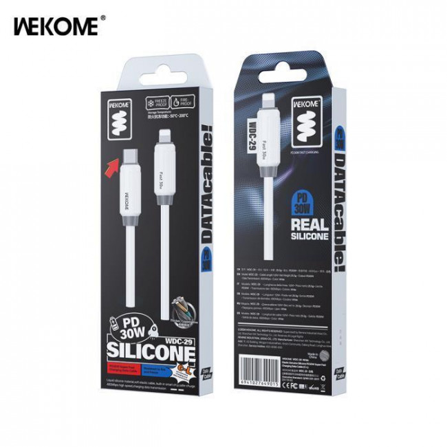 USB TYPE C ΑΡΣΕΝΙΚΟ - LIGHTNING ΑΡΣΕΝΙΚΟ ΚΑΛΩΔΙΟ 1m PD 30W WK WDC-29 ΛΕΥΚΟ