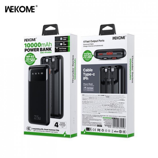 POWER BANK 10000mAh 22.5W PDx1 & QC3.0x1 WK ΜΑΥΡΟ WP-63