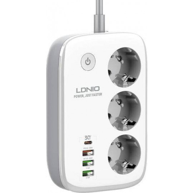 ΠΟΛΥΠΡΙΖΟ 3 ΘΕΣΕΩΝ+4 ΘΥΡΩΝ USB SMART WI-FI 10A LDNIO 2500W SEW3452