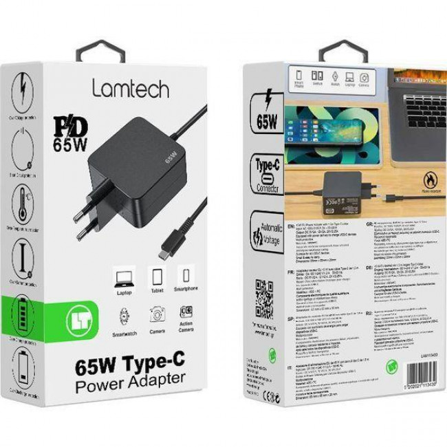 ΤΡΟΦΟΔΟΤΙΚΟ SWITCHING UNIVERSAL 65W ΜΕ ΦΙΣ TYPE-C LAM113447