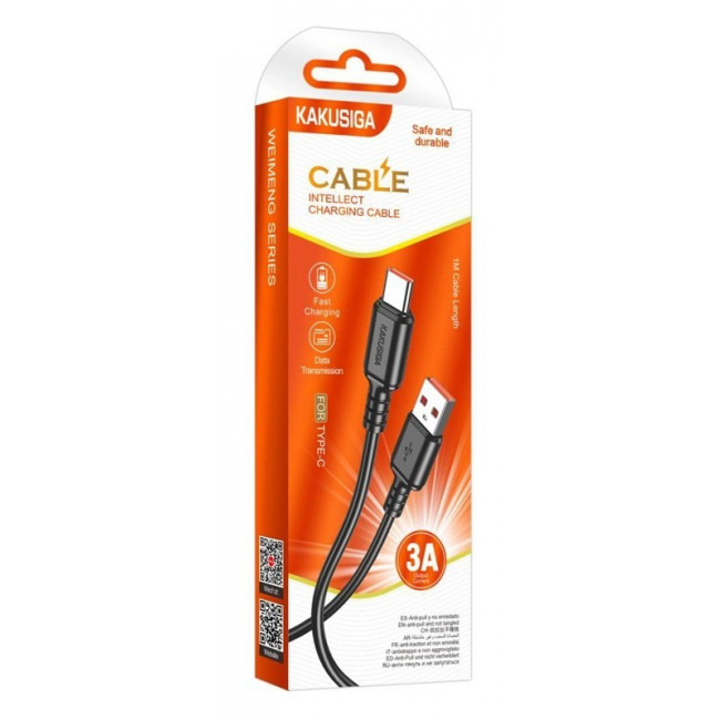 USB A - USB TYPE-C 3A ΚΑΛΩΔΙΟ 1m ΜΑΥΡΟ KSC-982 KAKUSIGA
