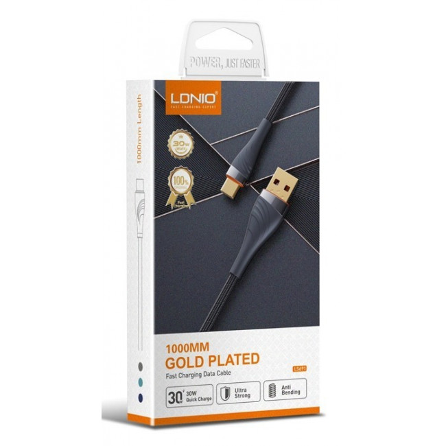USB A - MICRO USB B ΚΑΛΩΔΙΟ 1m 30W LS691 ΓΚΡΙ LDNIO