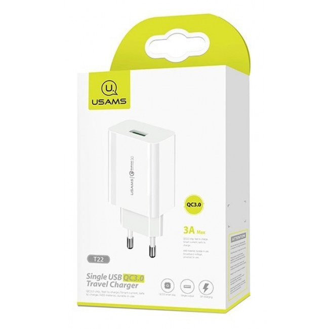 T22 ΤΡΟΦΟΔΟΤΙΚΟ QC3.0 220V ΣΕ USB 18W ΤΑΧΥΦΟΡΤΙΣΤΗΣ USAMS