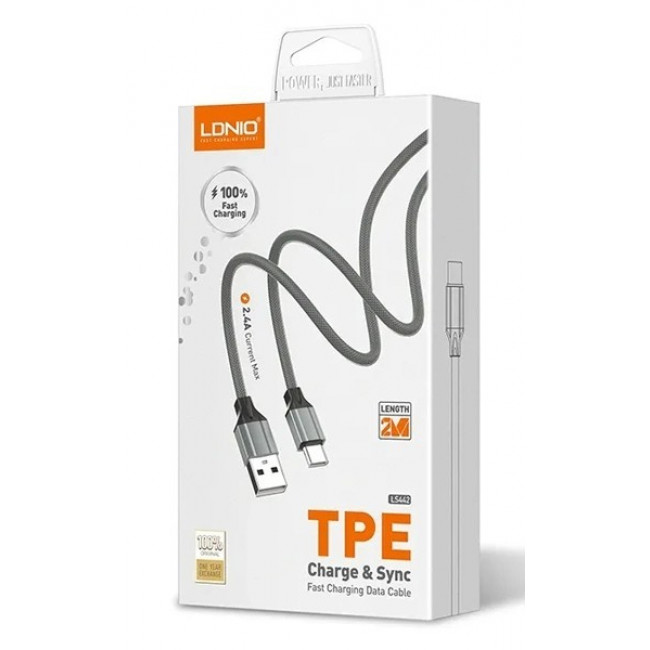 USB A - LIGHTNING ΚΑΛΩΔΙΟ 2m 2.4A ΜΑΥΡΟ LS442 TPE
