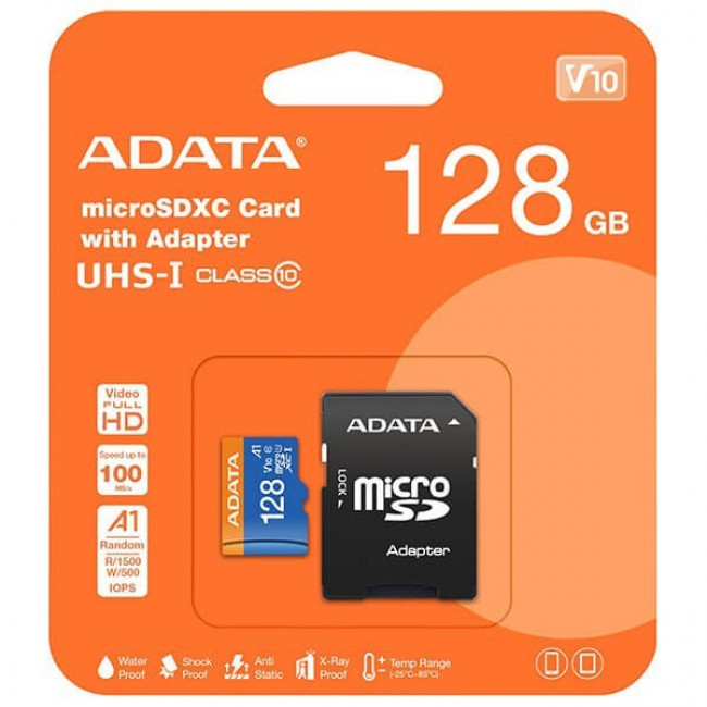 ΚΑΡΤΑ ΜΝΗΜΗΣ MICRO SD 128GB CLASS 10 UHS-I V10 ADATA