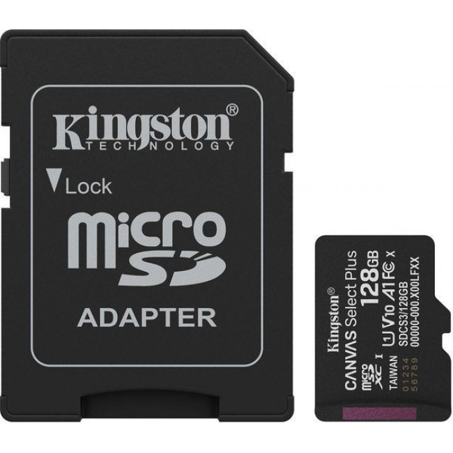 ΚΑΡΤΑ ΜΝΗΜΗΣ MICRO SD 128GB SDXC 150MB/S A1 + ADAPTER KINGSTON CANVAS SELECT PLUS