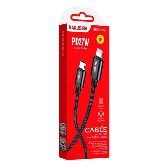 USB TYPE C ΑΡΣΕΝΙΚΟ - LIGHTNING ΑΡΣΕΝΙΚΟ 27W ΚΑΛΩΔΙΟ 1m ΜΑΥΡΟ LC112 KAKUSIGA