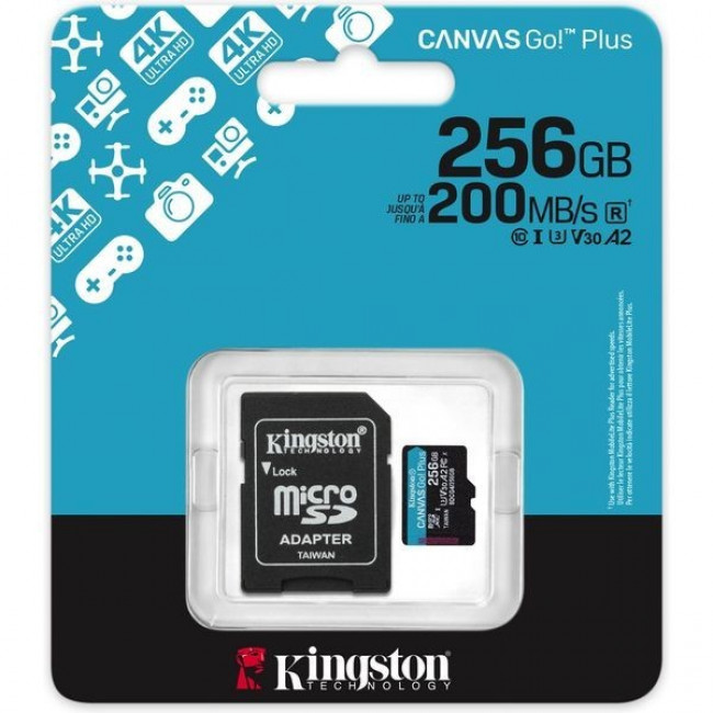 ΚΑΡΤΑ ΜΝΗΜΗΣ MICRO SD 256GB  U3 UHS-I V30 + SD ADAPTER KINGSTON CANVAS GO PLUS