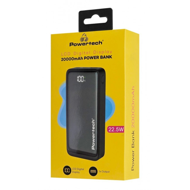 POWER BANK 20000mAh 22.5W PDx1 & QC3.0x1 ΜΑΥΡΟ POWERTECH PT-1327