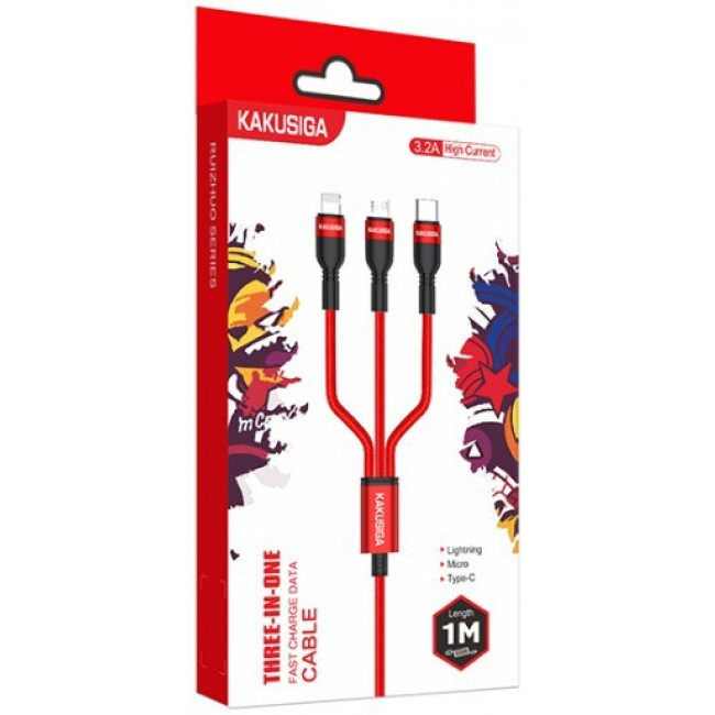 USB 3.2 A - USB 3 in1 TYPE-C, LIGHTNING, MICRO  ΚΑΛΩΔΙΟ ΚΟΚΚΙΝΟ 1m