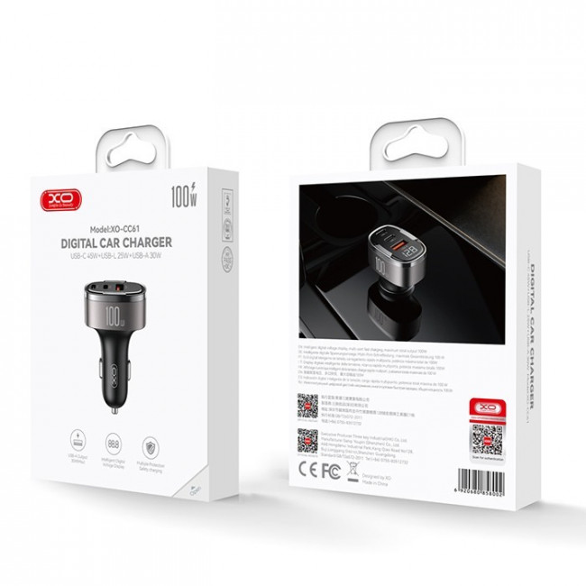 ΤΡΟΦΟΔΟΤΙΚΟ ΑΥΤΟΚΙΝΗΤΟΥ USB+ 2xPD 100W USB  XO CC61 ΜΑΥΡΟ