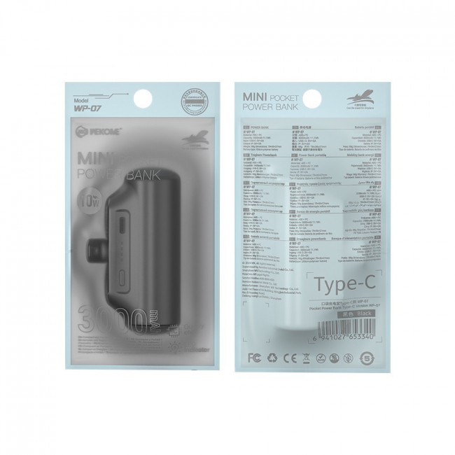 POWER BANK 3000mAh 10W ΜΕ ΤYPE-C 1 ΘΕΣΗΣ ΜΑΥΡΟ WP-07