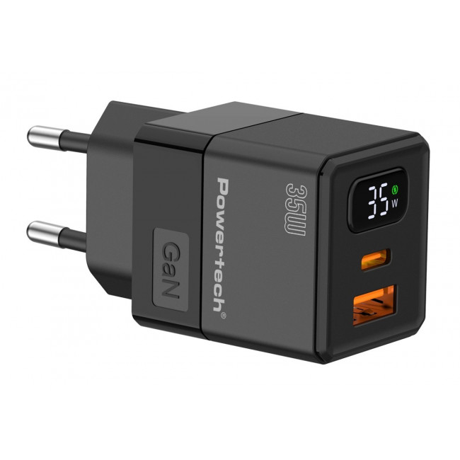 ΤΡΟΦΟΔΟΤΙΚΟ QC3.0 220V ΣΕ USB 35W GaN ΤΑΧΥΦΟΡΤΙΣΤΗΣ ΜΕ ΟΘΟΝΗ POWERTECH PT-1499