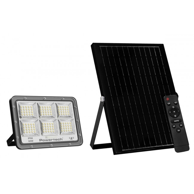ΠΡΟΒΟΛΕΑΣ LED 60W ΜΕ ΗΛΙΑΚΟ ΠΑΝΕΛ 4000K 750Lm IP66 + ΤΗΛΕΧΕΙΡΙΣΤΗΡΙΟ