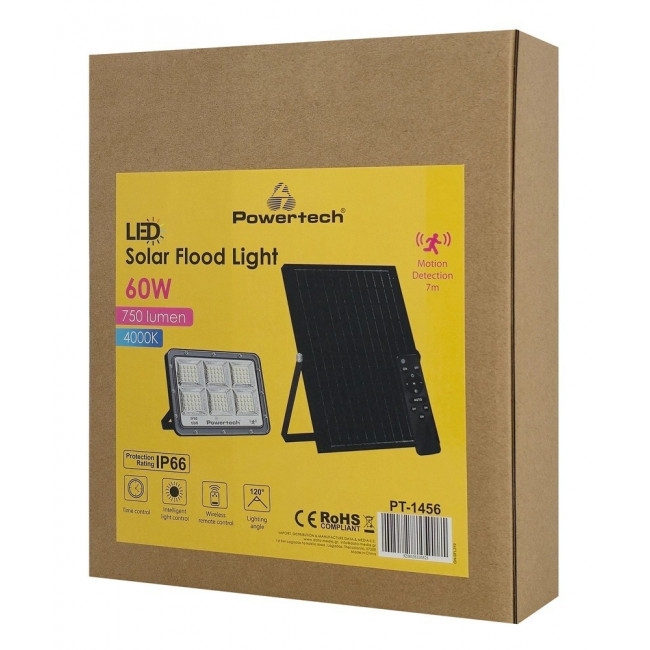 ΠΡΟΒΟΛΕΑΣ LED 60W ΜΕ ΗΛΙΑΚΟ ΠΑΝΕΛ 4000K 750Lm IP66 + ΤΗΛΕΧΕΙΡΙΣΤΗΡΙΟ