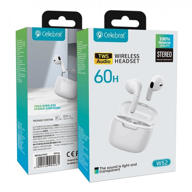 W52  BLUETOOTH TWS EARPHONES CELEBRAT ΜΕ ΘΗΚΗ ΦΟΡΤΙΣΗΣ ΛΕΥΚΟ