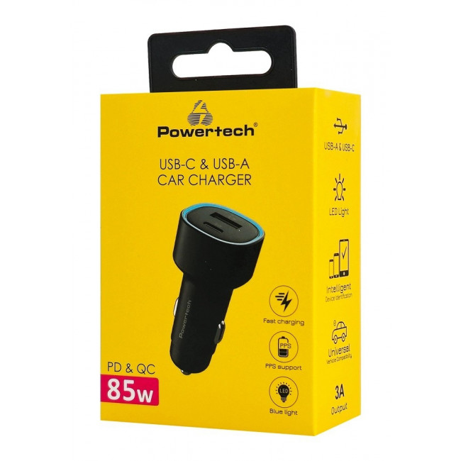 ΤΡΟΦΟΔΟΤΙΚΟ ΑΥΤΟΚΙΝΗΤΟΥ USB PD+ QC3.0A & TYPE-C 85W PT-1539 POWERTECH