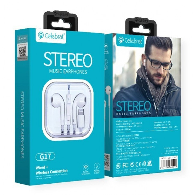 G17 ΑΚΟΥΣΤΙΚΑ HANDSFREE LIGHTNING 1.2m ΛΕΥΚΟ CELEBRAT