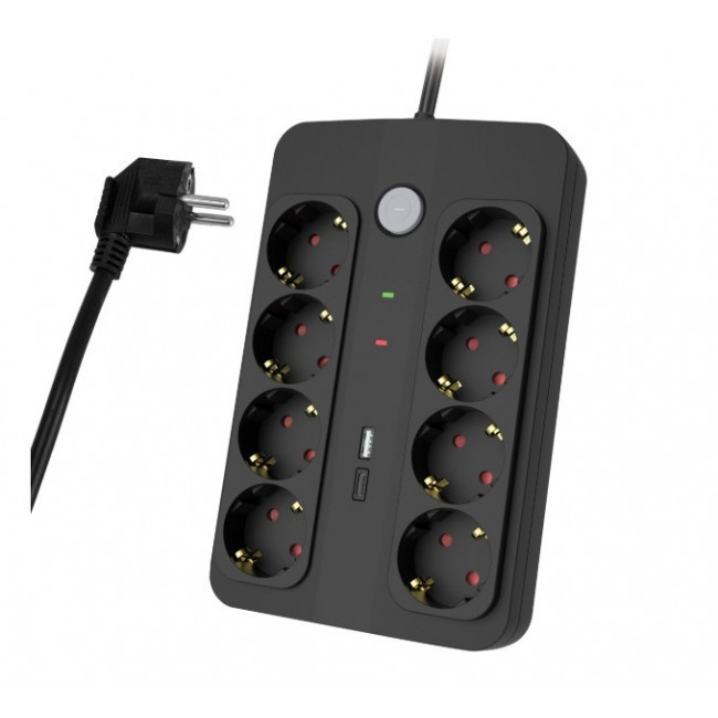 ΠΟΛΥΠΡΙΖΟ ΑΣΦΑΛΕΙΑΣ 8 ΘΕΣΕΩΝ 1.5m ΜΑΥΡΟ ΜΕ USB & USB-C ΘΥΡΕΣ PT-1535 POWERTECH