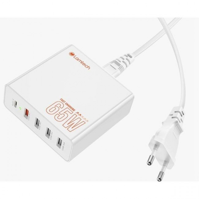 TΡΟΦΟΔΟΤΙΚΟ PD+QC 3.0 220V ΣΕ  4 USB+ TYPE C 65W ΜΕ ΚΑΛΩΔΙΟ 1.5m LAMTECH