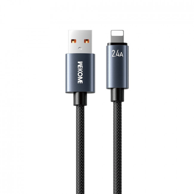 USB A - LIGHTNING ΚΑΛΩΔΙΟ ΜΕ LED ΓΙΑ iPHONE 1.2m 12W  ΜΑΥΡΟ WEKOME FAST WDC-C63i