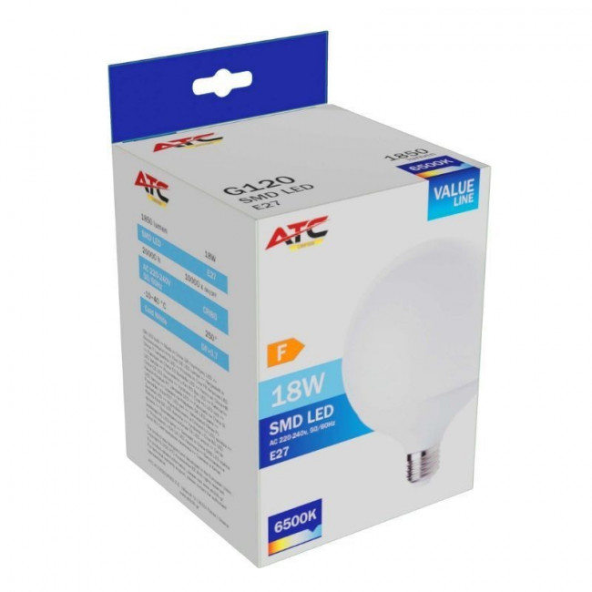18W ΛΑΜΠΑ LED E27 G120 6500K ΨΥΧΡΟ ΛΕΥΚΟ