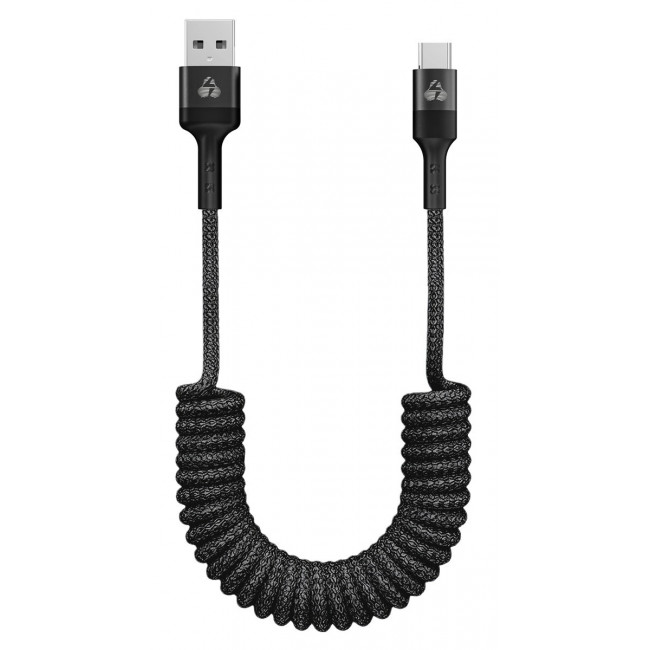 USB A - USB TYPE-C PD 60W ΚΑΛΩΔΙΟ ΣΠΙΡΑΛ 1m POWERTECH PTR-0197 ΜΑΥΡΟ