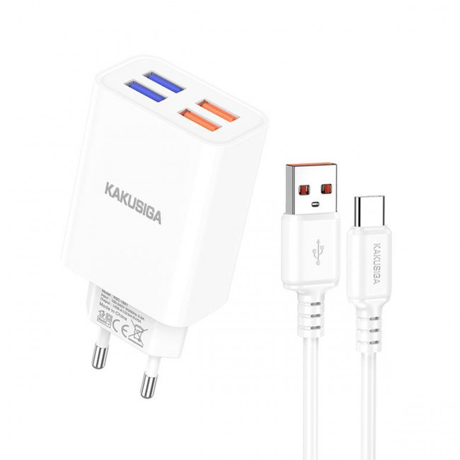 ΤΡΟΦΟΔΟΤΙΚΟ 220V 4xUSB 25W+ ΚΑΛ.1m QC3.0 ΛΕΥΚΟ KSC-1682 KAKUSIGA