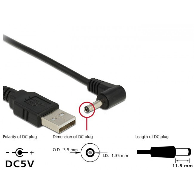 USB ΑΡΣΕΝΙΚΟ - DC ΓΩΝΙΑΚΟ ΒΙΣΜΑ 3.5 x 1.35mm ΚΑΛΩΔΙΟ 1.5m