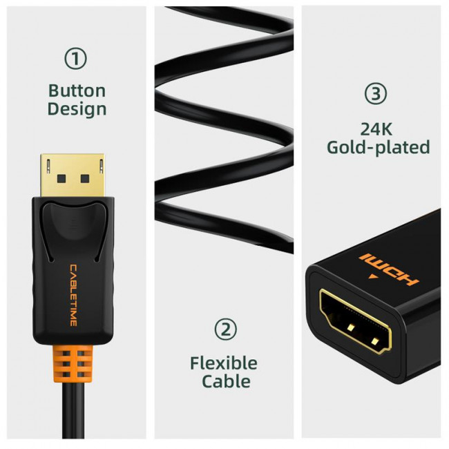 DISPLAYPORT ΑΡΣΕΝΙΚΟ - HDMI ΘΗΛΥΚΟ 1080p ΑΝΤΑΠΤΟΡΑΣ ΜΕ ΚΑΛΩΔΙΟ 0.20m CABLETIME