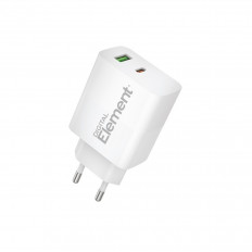 ΤΡΟΦΟΔΟΤΙΚΟ 220V ΣΕ USB + TYPE C PD 30W GaN ΤΑΧΥΦΟΡΤΙΣΤΗΣ ELEMENT CH-200 ΛΕΥΚΟ