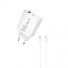 ΤΡΟΦΟΔΟΤΙΚΟ 220V ΣΕ USB + TYPE C PD 45W GaN ΜΕ ΚΑΛΩΔΙΟ USB-C 1m 65W ΤΑΧΥΦΟΡΤΙΣΤΗΣ ELEMENT CH-350 ΛΕΥΚΟ