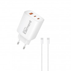 ΤΡΟΦΟΔΟΤΙΚΟ 220V ΣΕ USB + TYPE C PD 65W GaN ΜΕ ΚΑΛΩΔΙΟ USB-C 1m 100W ΤΑΧΥΦΟΡΤΙΣΤΗΣ ELEMENT CH-450 ΛΕΥΚΟ
