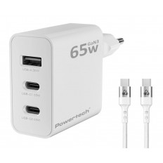 ΤΡΟΦΟΔΟΤΙΚΟ QC3.0 220V ΣΕ USB +2 TYPE C+ ΚΑΛΩΔΙΟ 65W ΤΑΧΥΦΟΡΤΙΣΤΗΣ POWERTECH PT-1378
