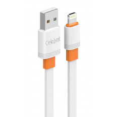 USB A - LIGHTNING ΚΑΛΩΔΙΟ FLAT ΓΙΑ iPHONE 1m 2.4A 12W  ΛΕΥΚΟ  FAST CHARGING CELEBRAT