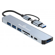 PTR-0151 TYPE-C/ USB-A  8 in 1 MULTI HUB 2xUSB 3.2 & 2xUSB 2.0 & CARD READER & 3.5mm AUDIO ΑΣΗΜΙ