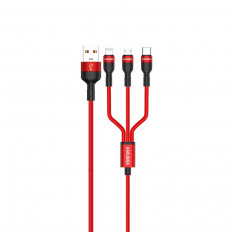 USB 3.2 A - USB 3 in1 TYPE-C, LIGHTNING, MICRO  ΚΑΛΩΔΙΟ ΚΟΚΚΙΝΟ 1m