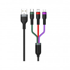 USB 3.2 A - USB 3 in1 TYPE-C, LIGHTNING, MICRO  ΚΑΛΩΔΙΟ ΜΑΥΡΟ 1.2m