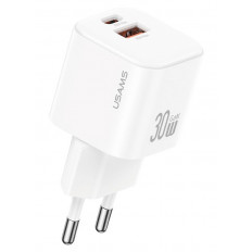 ΤΡΟΦΟΔΟΤΙΚΟ QC3.0 220V ΣΕ USB + TYPE C 30W GaN ΤΑΧΥΦΟΡΤΙΣΤΗΣ USAMS CC263 ΛΕΥΚΟ