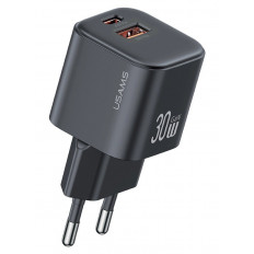 ΤΡΟΦΟΔΟΤΙΚΟ QC3.0 220V ΣΕ USB + TYPE C 30W GaN ΤΑΧΥΦΟΡΤΙΣΤΗΣ USAMS CC263 ΜΑΥΡΟ