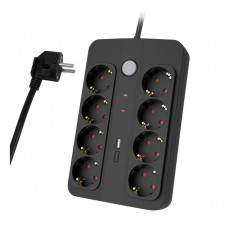 ΠΟΛΥΠΡΙΖΟ ΑΣΦΑΛΕΙΑΣ 8 ΘΕΣΕΩΝ 1.5m ΜΑΥΡΟ ΜΕ USB & USB-C ΘΥΡΕΣ PT-1535 POWERTECH