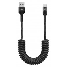 USB A - USB TYPE-C PD 60W ΚΑΛΩΔΙΟ ΣΠΙΡΑΛ 1m POWERTECH PTR-0197 ΜΑΥΡΟ