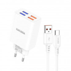 ΤΡΟΦΟΔΟΤΙΚΟ 220V 4xUSB 25W+ ΚΑΛ.1m QC3.0 ΛΕΥΚΟ KSC-1682 KAKUSIGA
